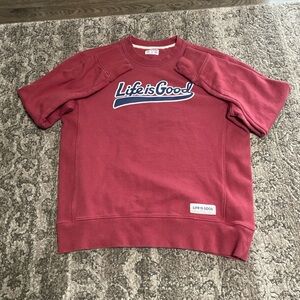 Life Is Good Burgundy Crewneck Pullover with Logo Patch